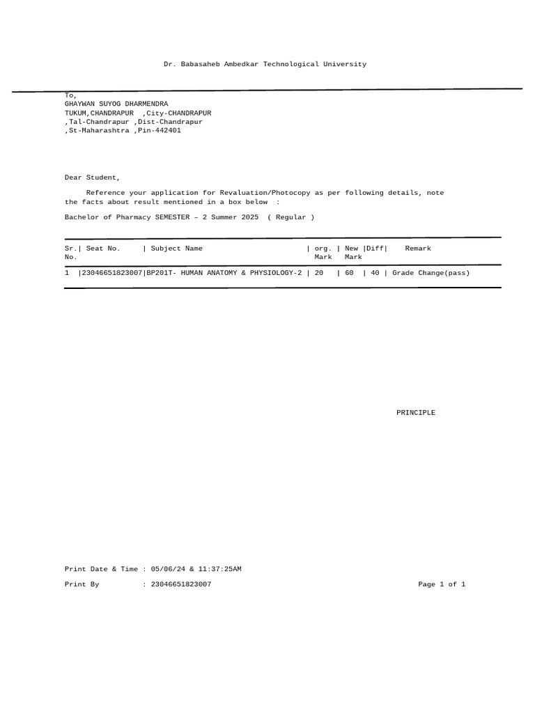 Reassessment Result Declared Student Remark Letter PDF | PDF