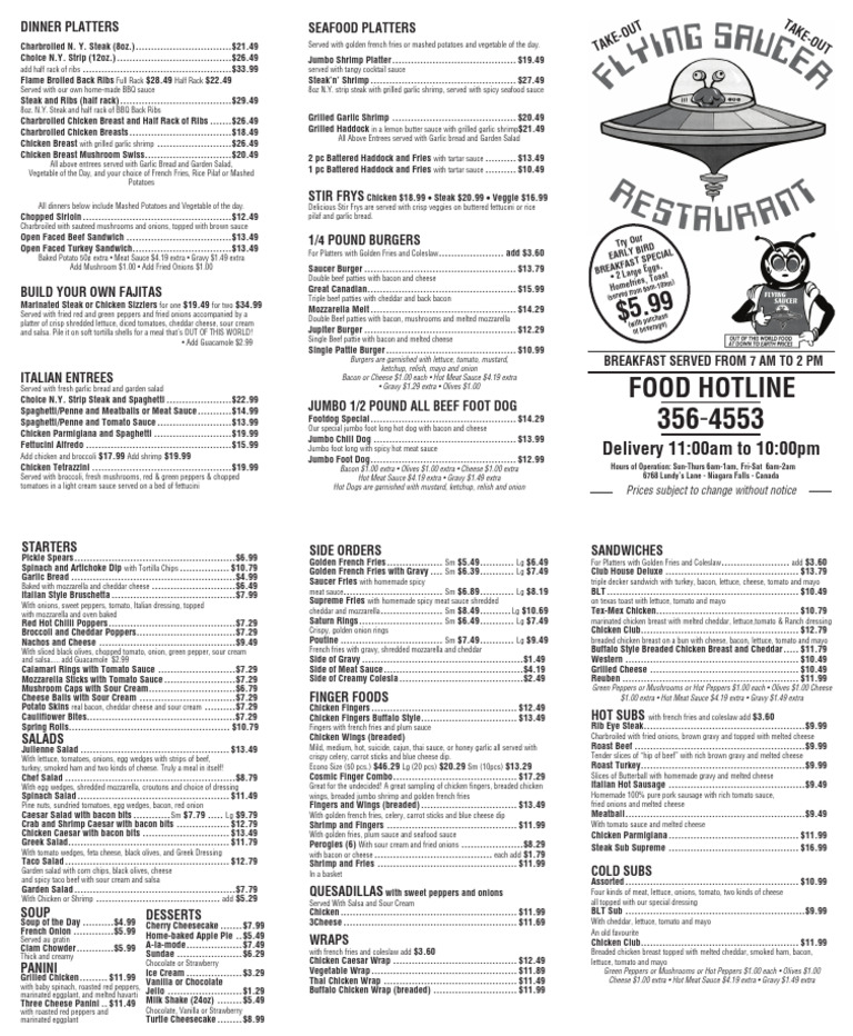 Flying Saucer Take Out Menu2023 | PDF | Hamburgers | Sauce