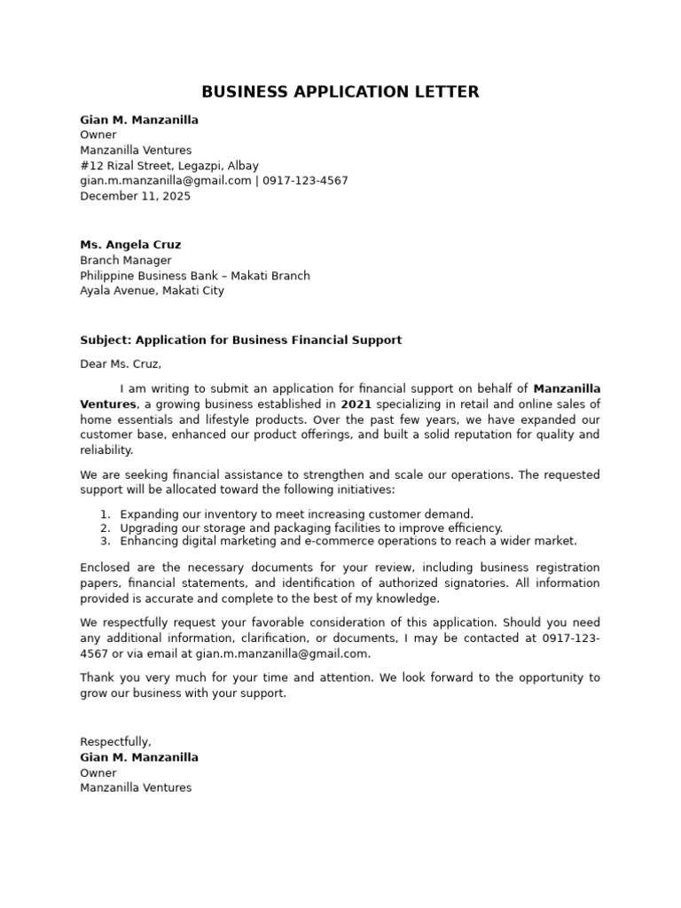 Business Application Letter | PDF