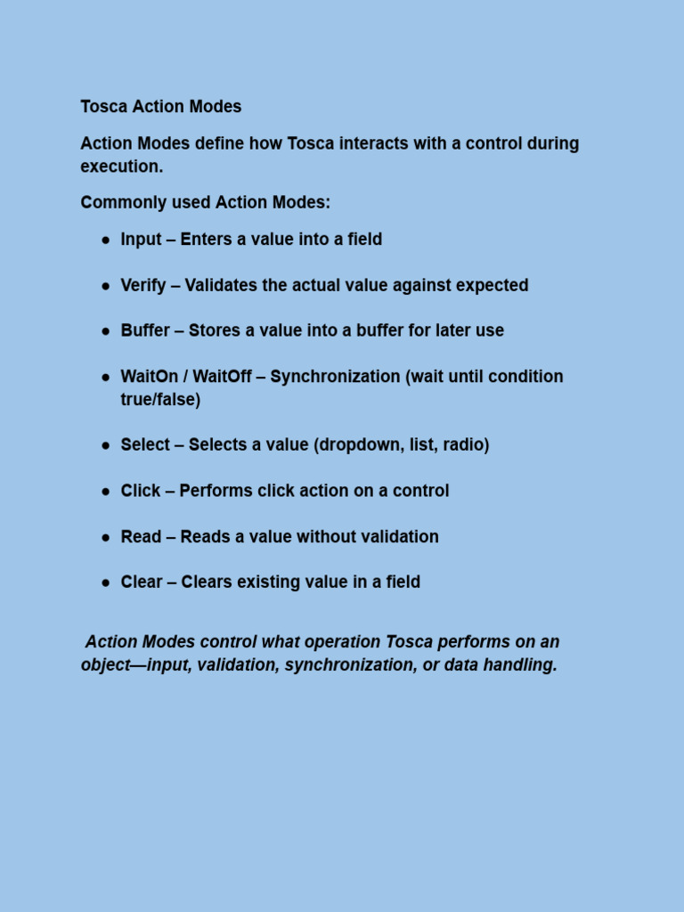 Tosca Action Modes | PDF
