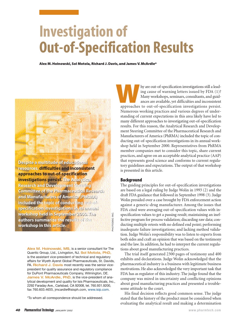 OOS Investigation Guidelines Summary | PDF | Specification (Technical ...