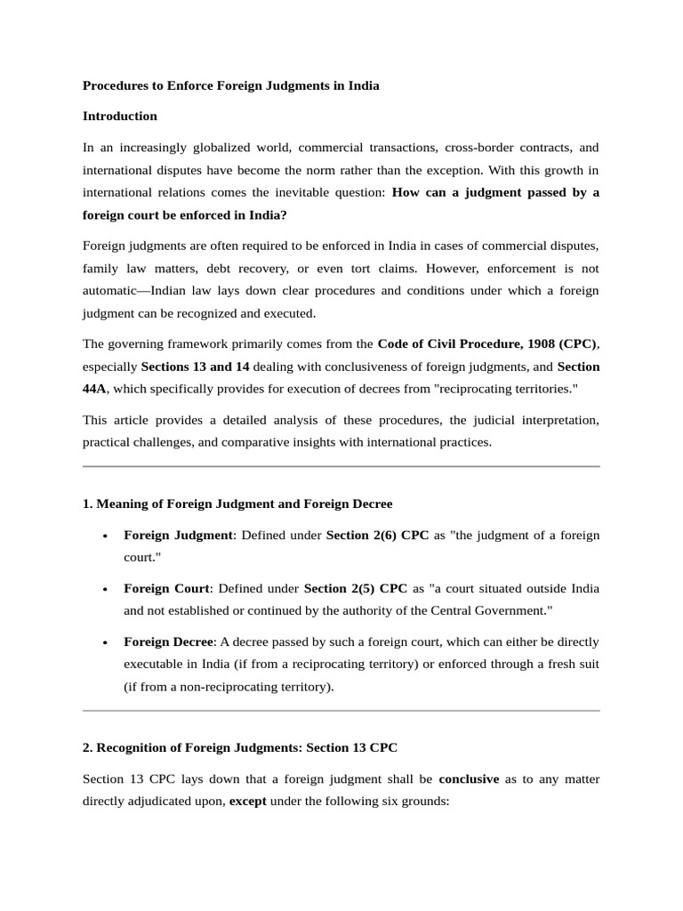 Article - Enforcement of Foreign Judgement | PDF | Judgment (Law ...