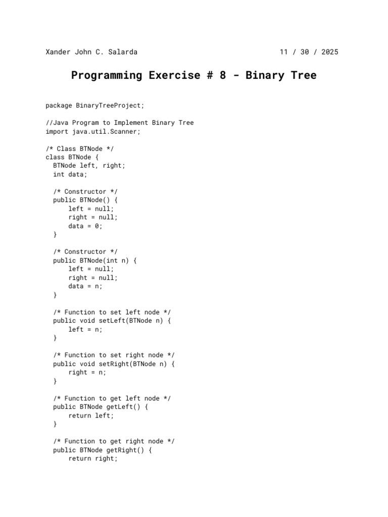Programming Exercise # 8 - Binary Tree | PDF | Computing | Software ...