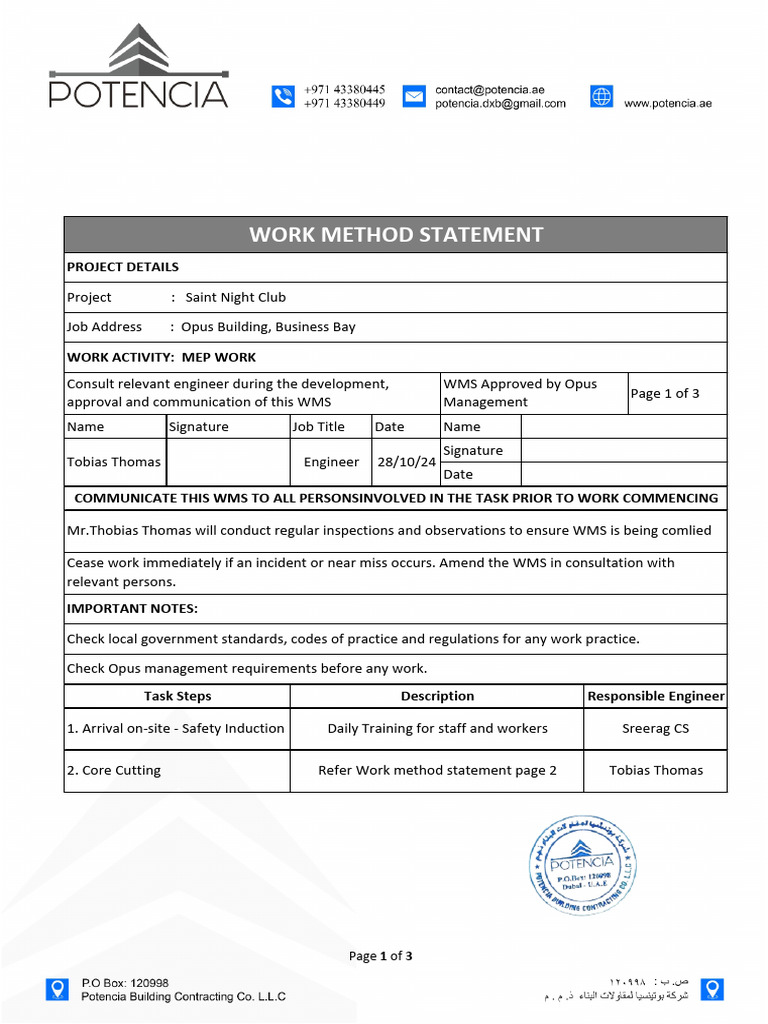 Method of Statement For Core Cutting | PDF | Water | Personal ...