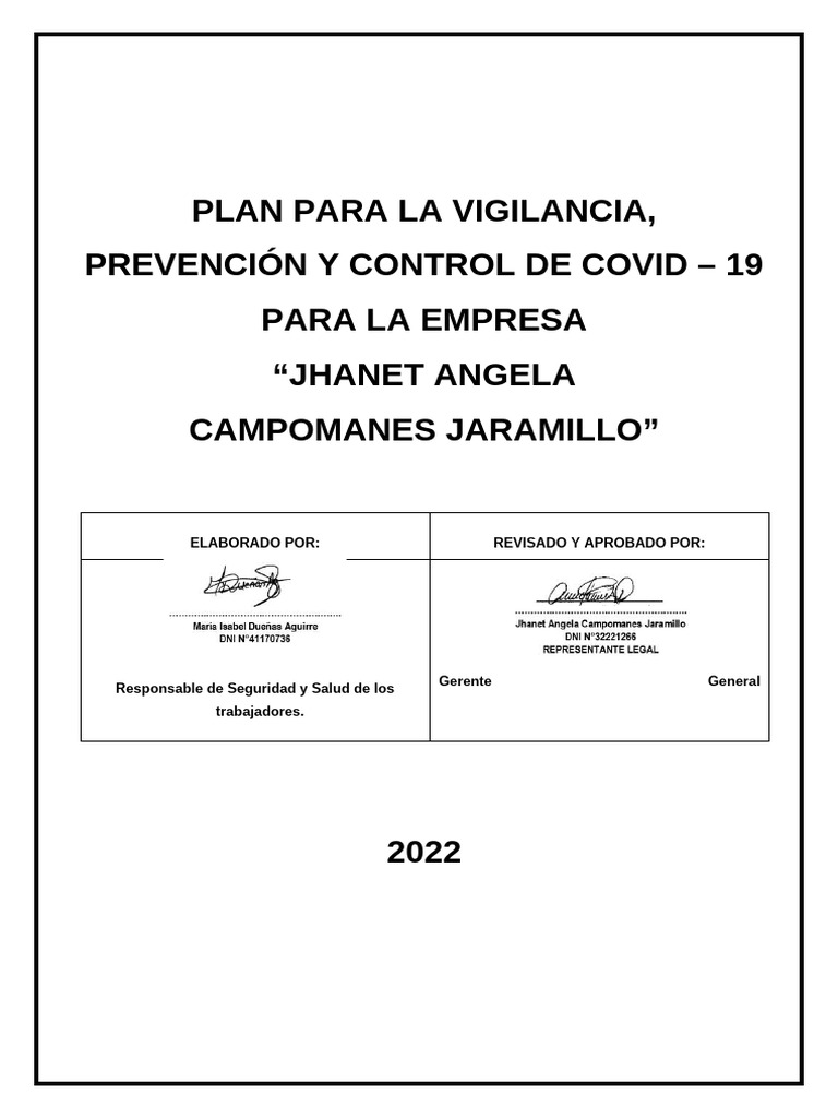 Plan Para La Vigilancia, Prevencion y Control de Covid-19 de Jhanet c.j ...