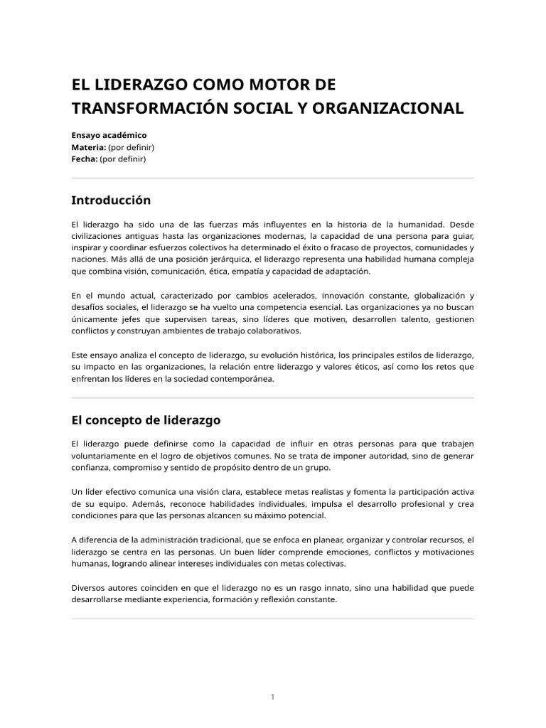 El Liderazgo Como Motor de Transformación Social y Organizacional | PDF ...