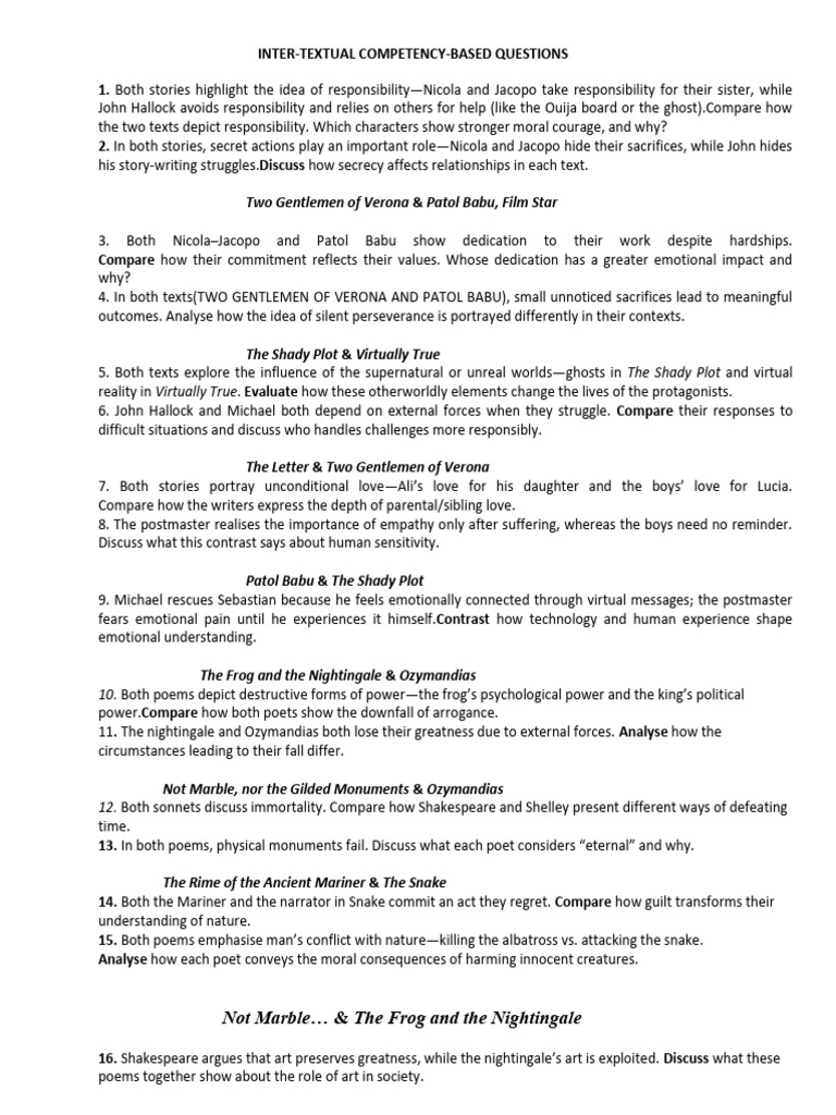 Inter-Textual Competency Based Questions | PDF | Love | William Shakespeare