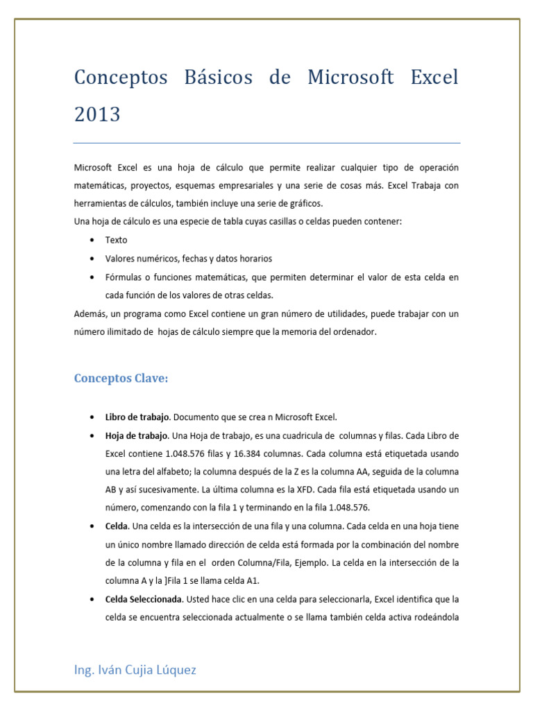Conceptos Básicos Excel 2013 | PDF | Hoja de cálculo | Microsoft Excel