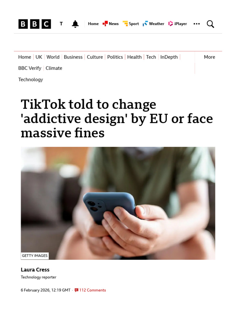 TikTok Told by EU To Change 'Addictive Design' or Face Fines - BBC News ...