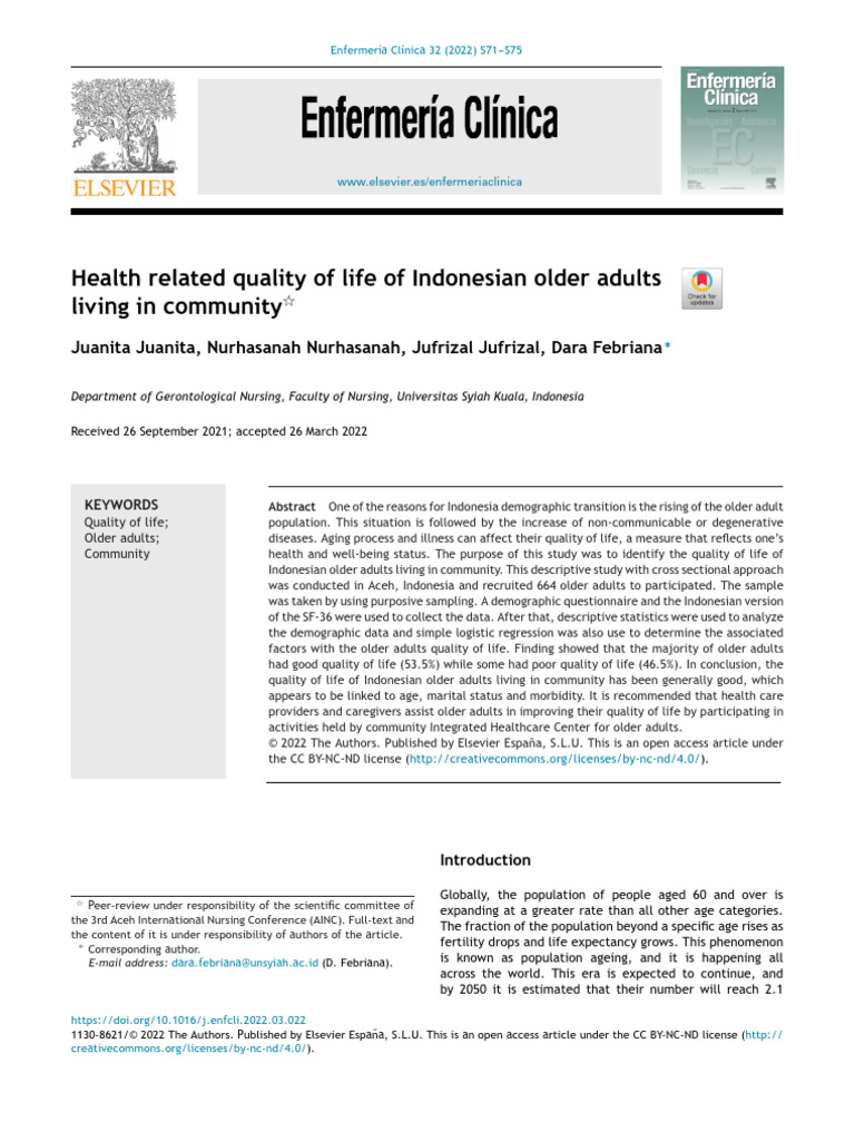 Juanita Et Al (2022) Health Related Quality of Life of Indonesian Older ...
