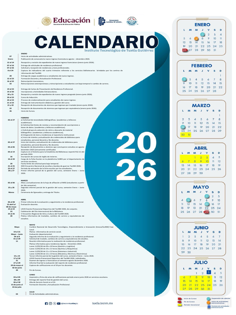 Calendario Enero Junio 2026 | PDF