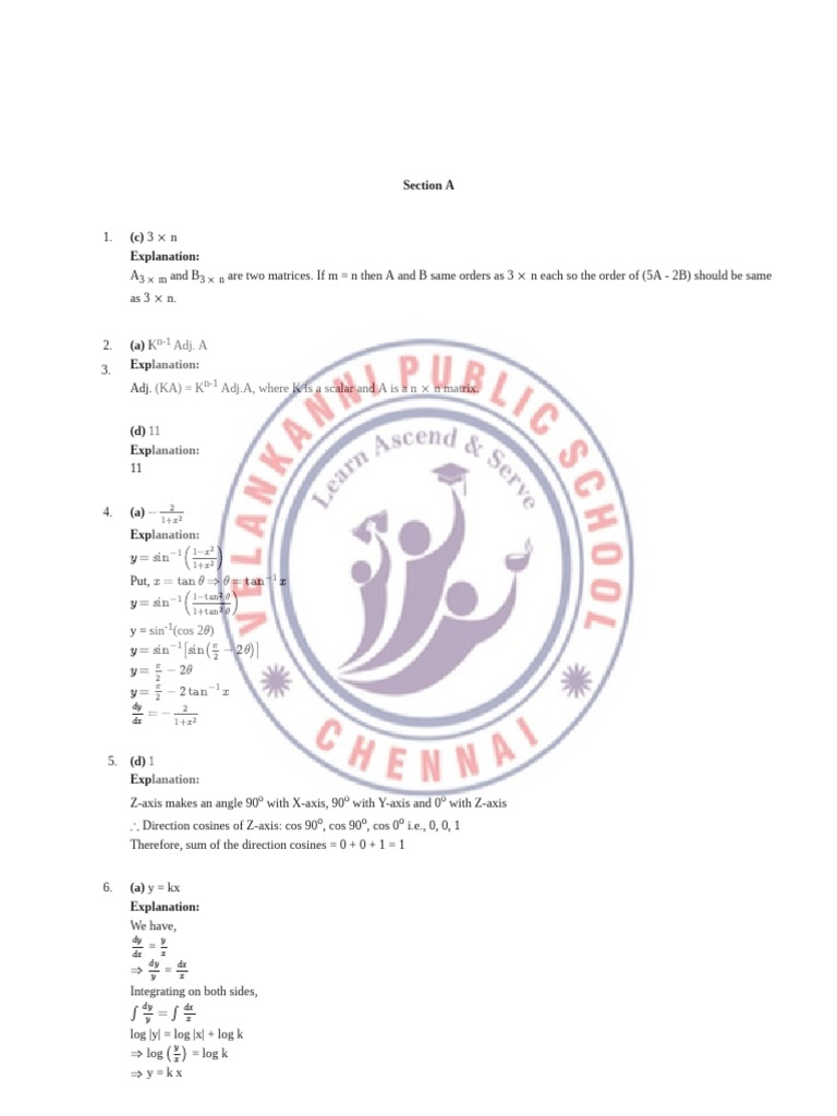 Xii Rev 5 Math 24.01.26 Set 1 Key | PDF | Mathematical Optimization ...