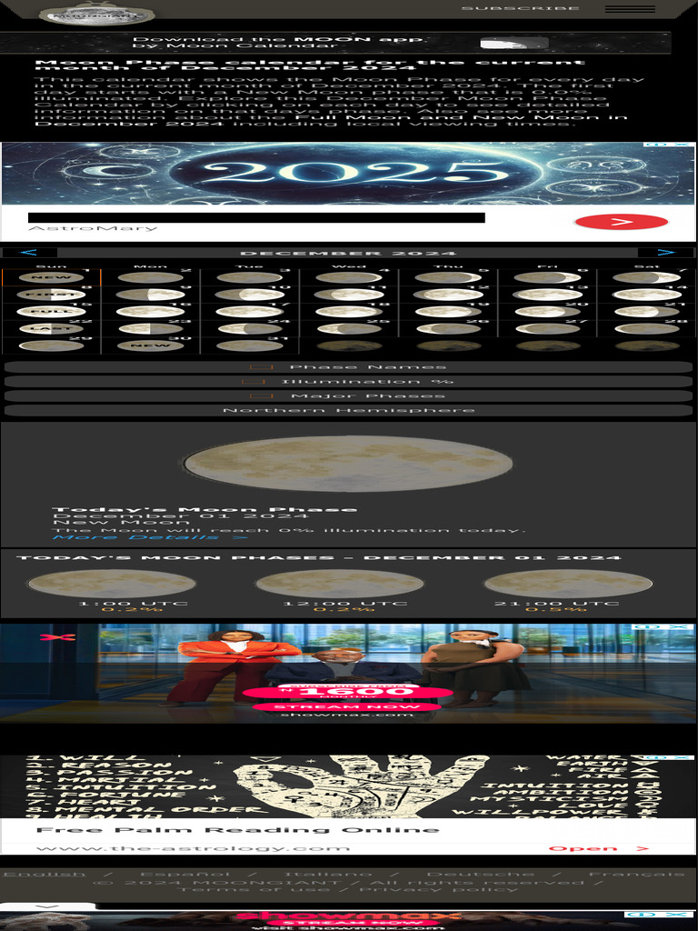 Moon Phases Calendar For The Month of December 2024 | PDF