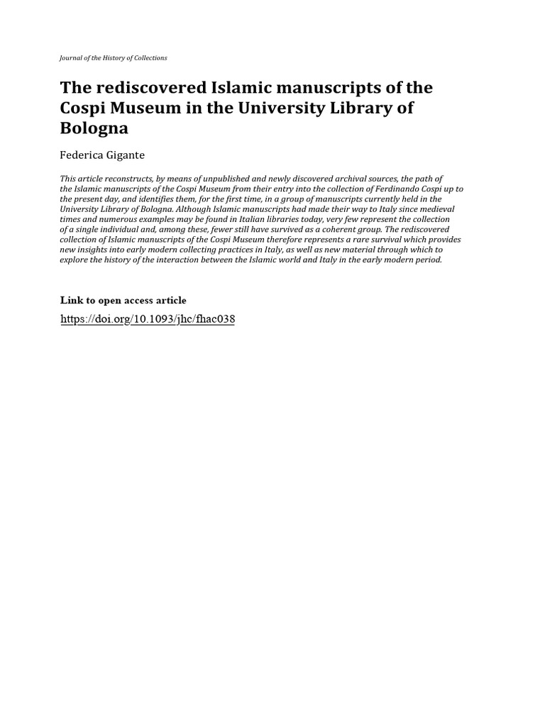 The Rediscovered Islamic Manuscripts of | PDF