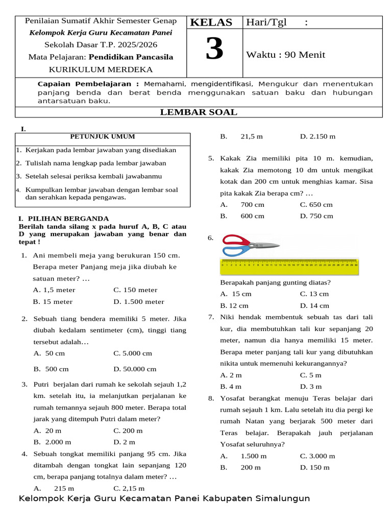Format Soal Kelas 3 | PDF