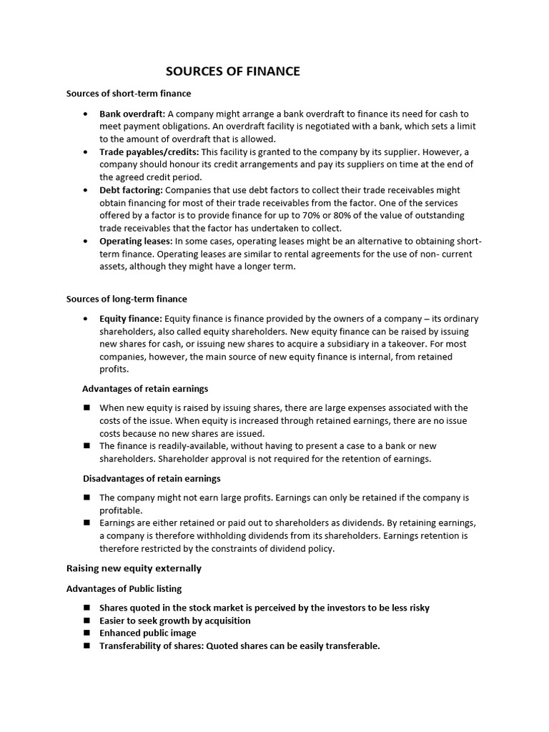 Sources of Finance | PDF | Equity (Finance) | Stocks