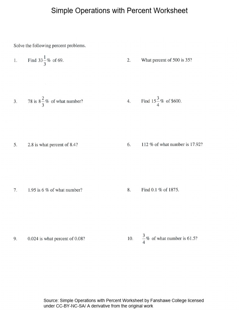 Simple Operations With Percent Worksheet 1 | PDF