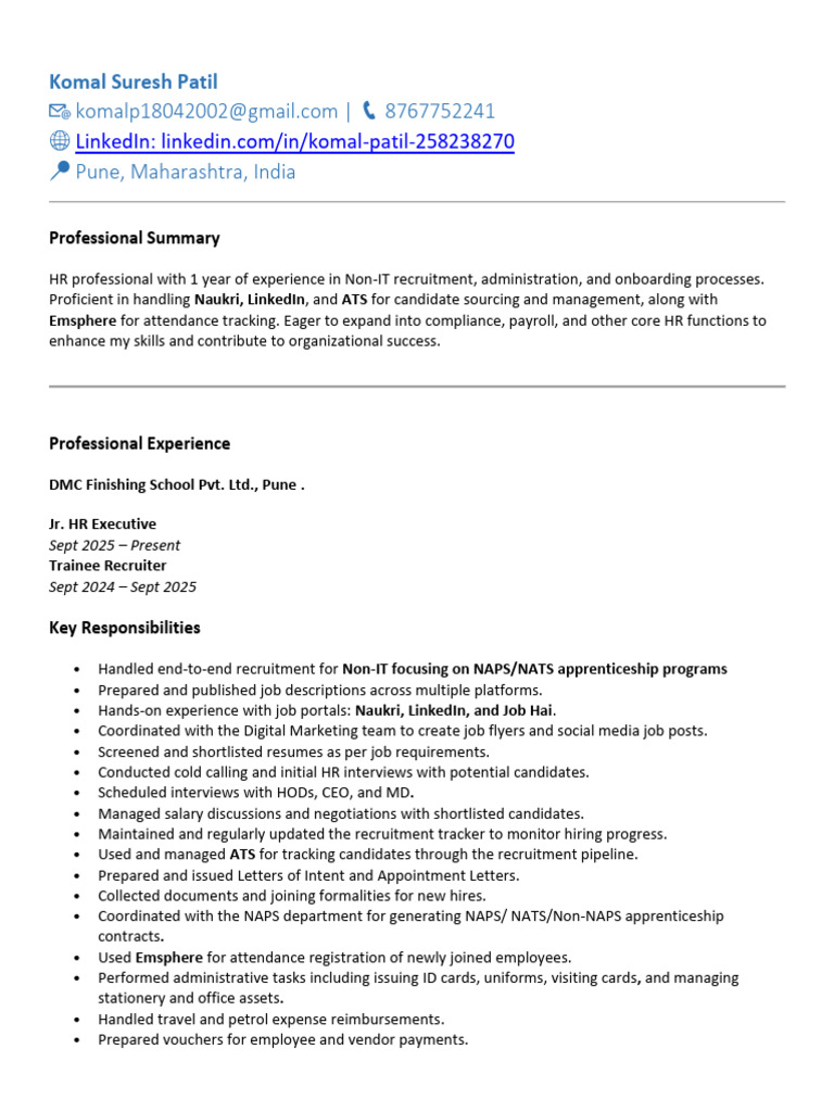 Komal CV - Copy 1 | PDF | Recruitment | Business