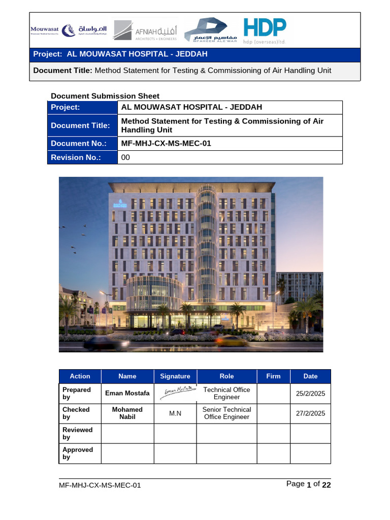 Method Statement For Testing & Commissioning of Air Handling Unit-1 ...