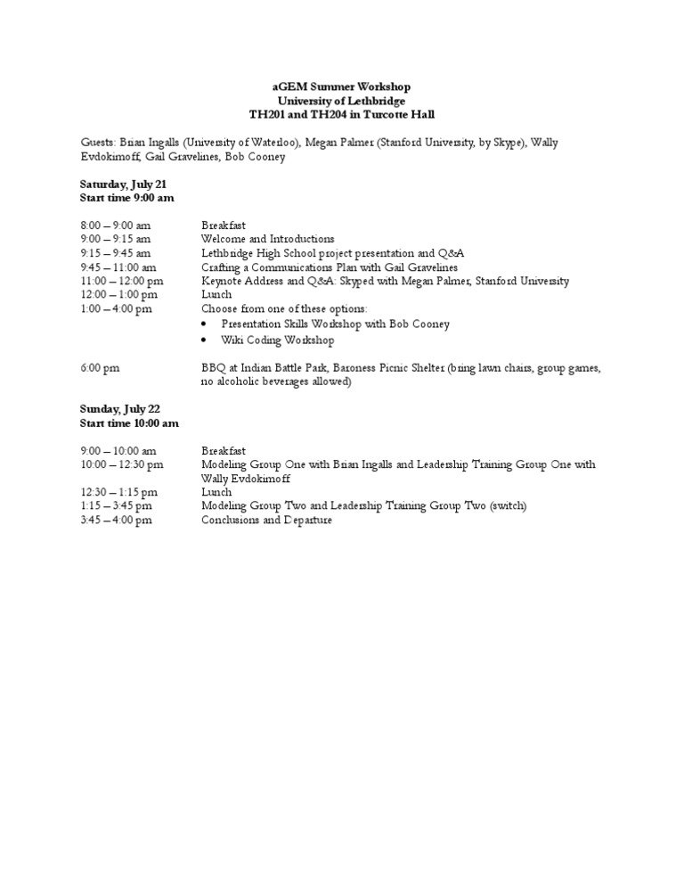 Summer Workshop Agenda | PDF