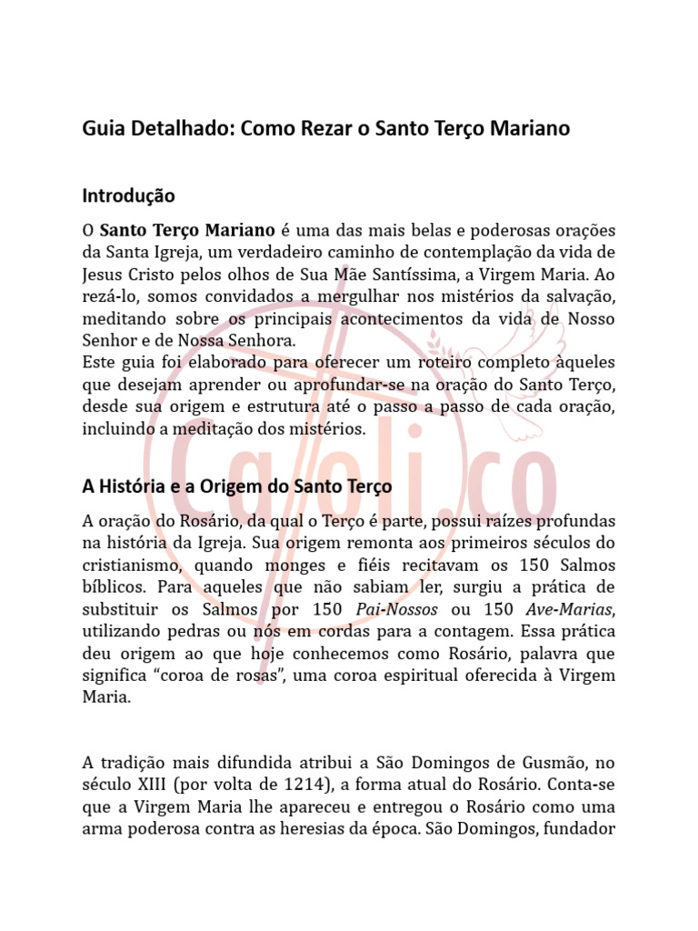 Guia para Rezar o Santo Terço Mariano | PDF | Rosário | Oração