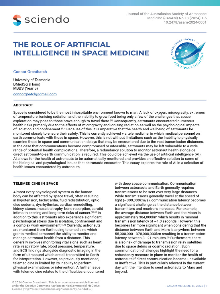 The Role of Artificial Intelligence in Space Medic | PDF ...