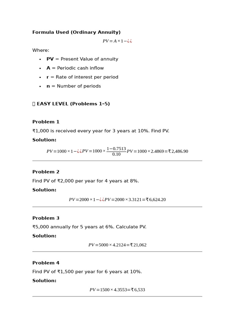 Present Value Annuity Problems | PDF | Present Value | Discounted Cash Flow