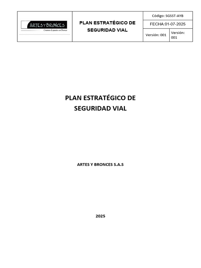 Plan Estrategico de Seguridad Vial | PDF | Carretera segura | Valores