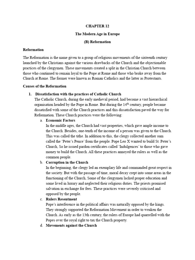 History Notes 12 | PDF | Martin Luther | Catholic Church