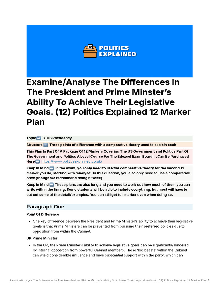 Examine-Analyse the Differences in the President and Prime Minster’s ...