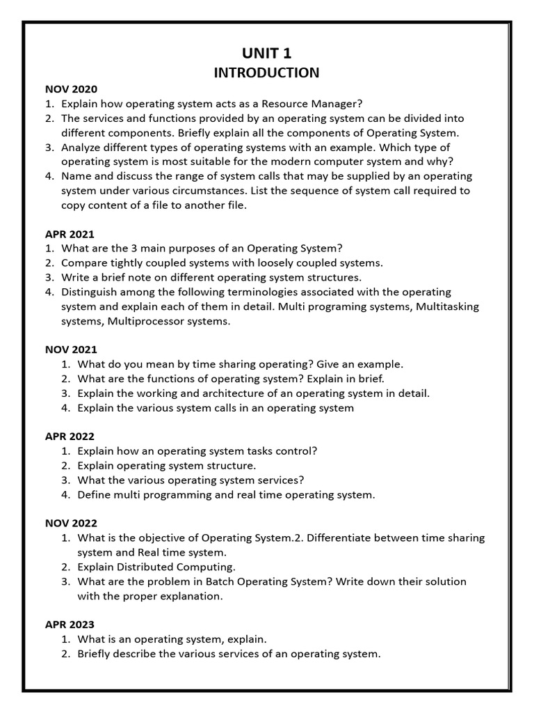 Os Unit Wise Pyq | PDF | Scheduling (Computing) | Operating System