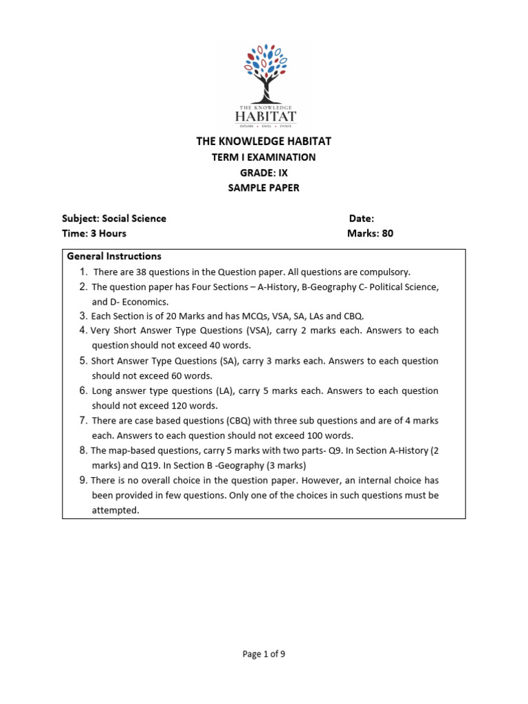 TERM - 1 - Sample Paper | PDF