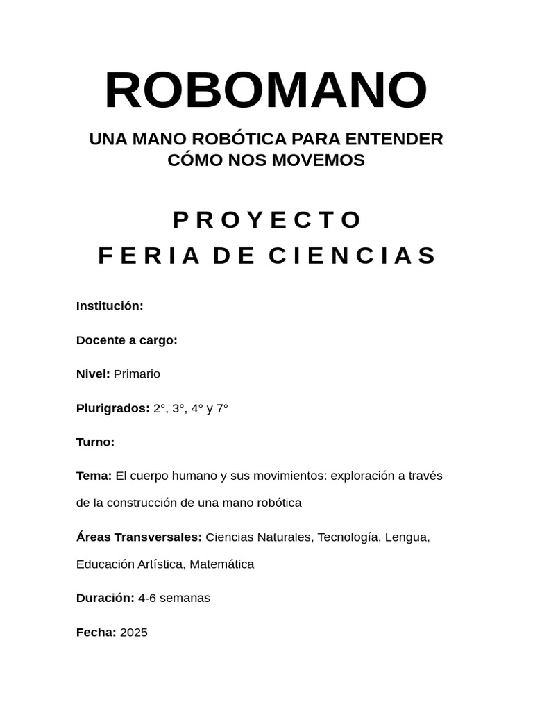 Proyecto Feria de Ciencias-Robomano-Una Mano Robótica para Comprender ...