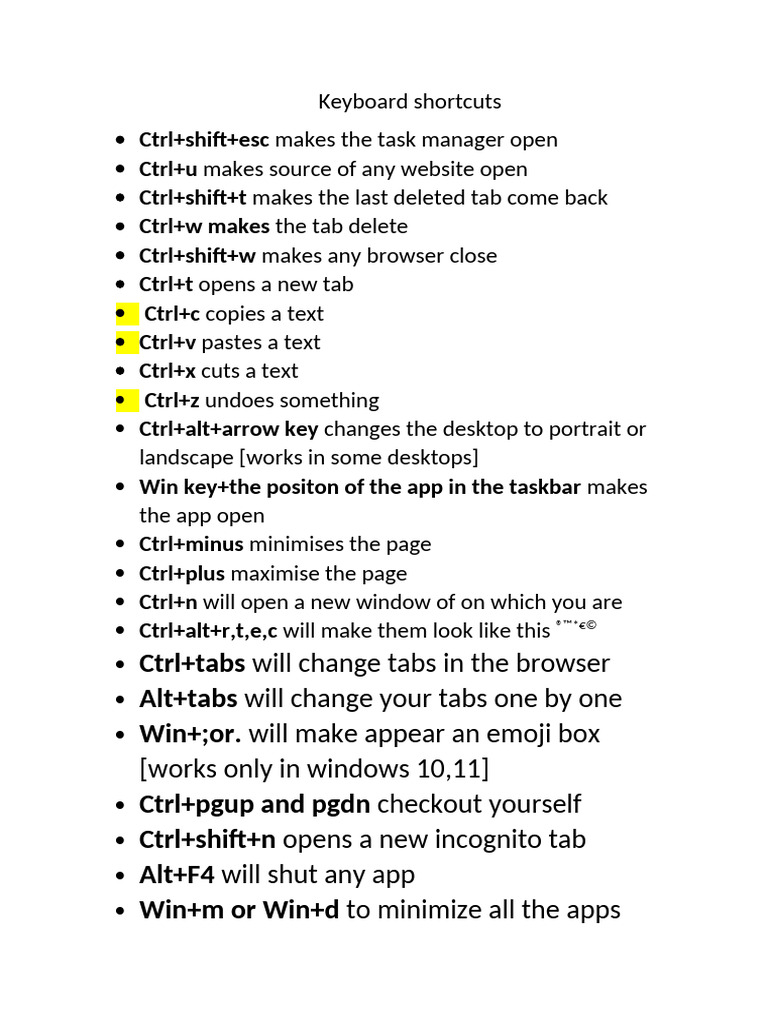 Keyboard Shortcuts | PDF