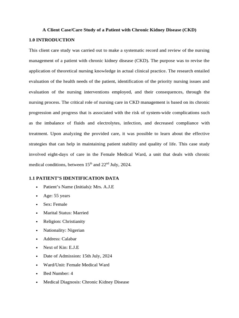 CKD Client Case Study | PDF | Chronic Kidney Disease | Kidney
