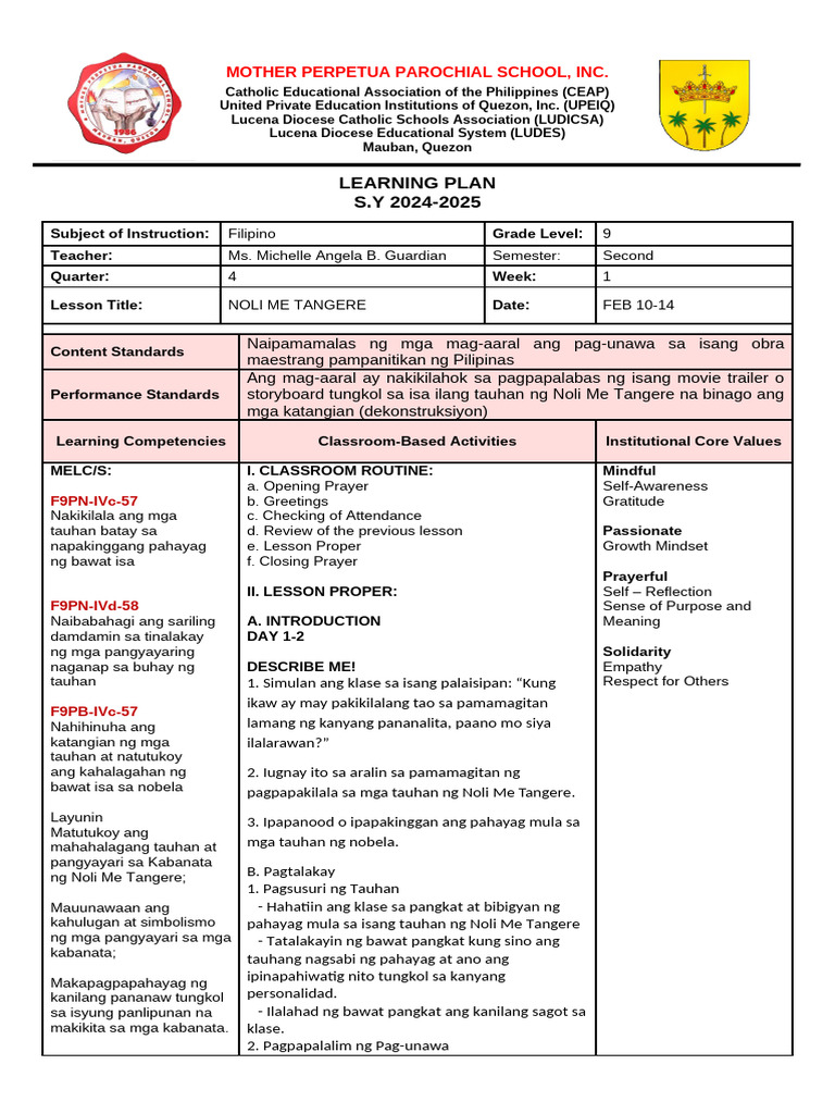 1 Week Lesson Plan | PDF