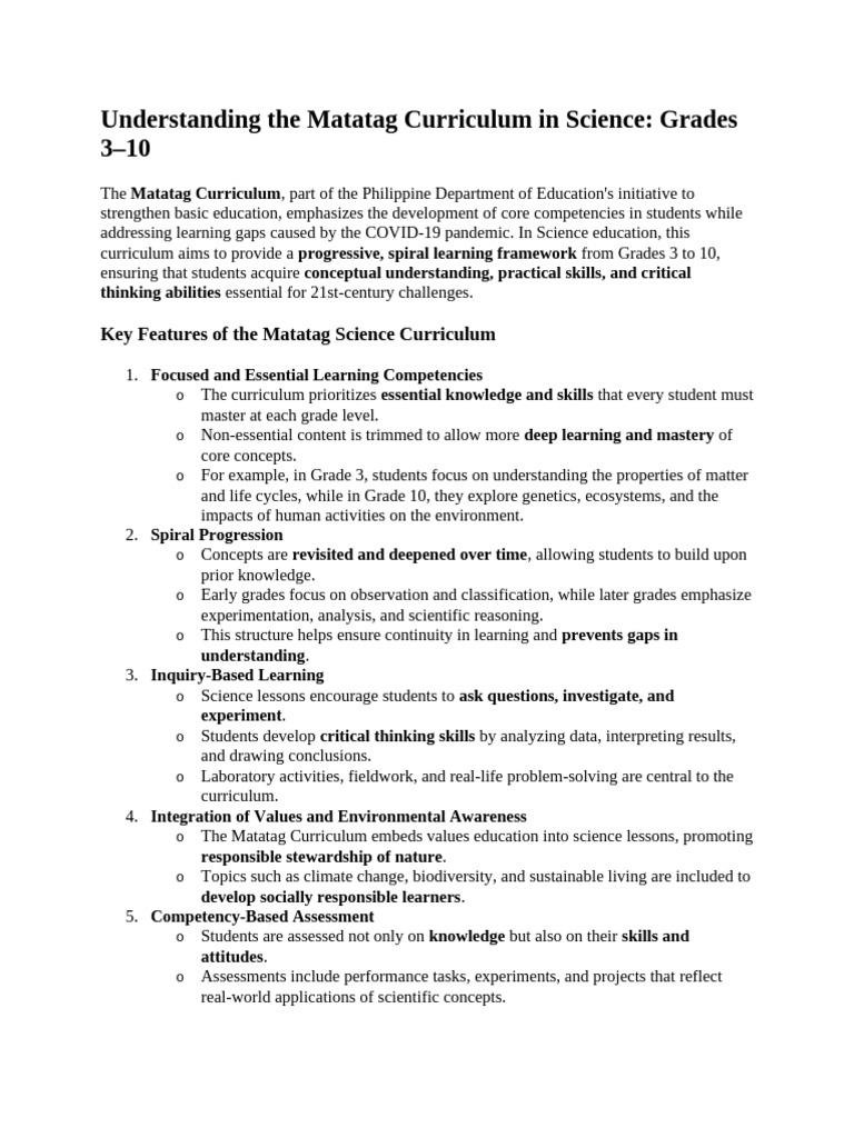 Understanding The Matatag Curriculum in Science | PDF | Learning | Science