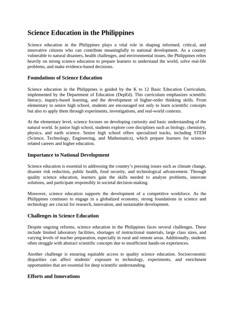 Science Education in The Philippines | PDF | Science Education | Science