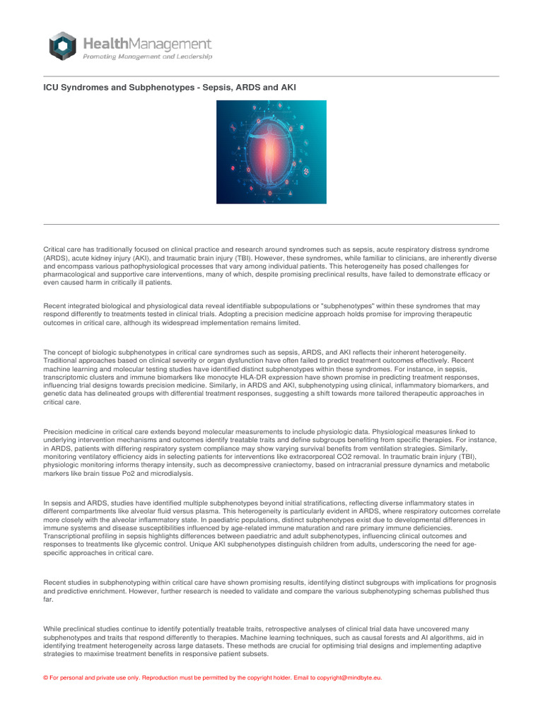ICU Syndromes and Subphenotypes_ Sepsis ARDS AKI 2024 | PDF ...