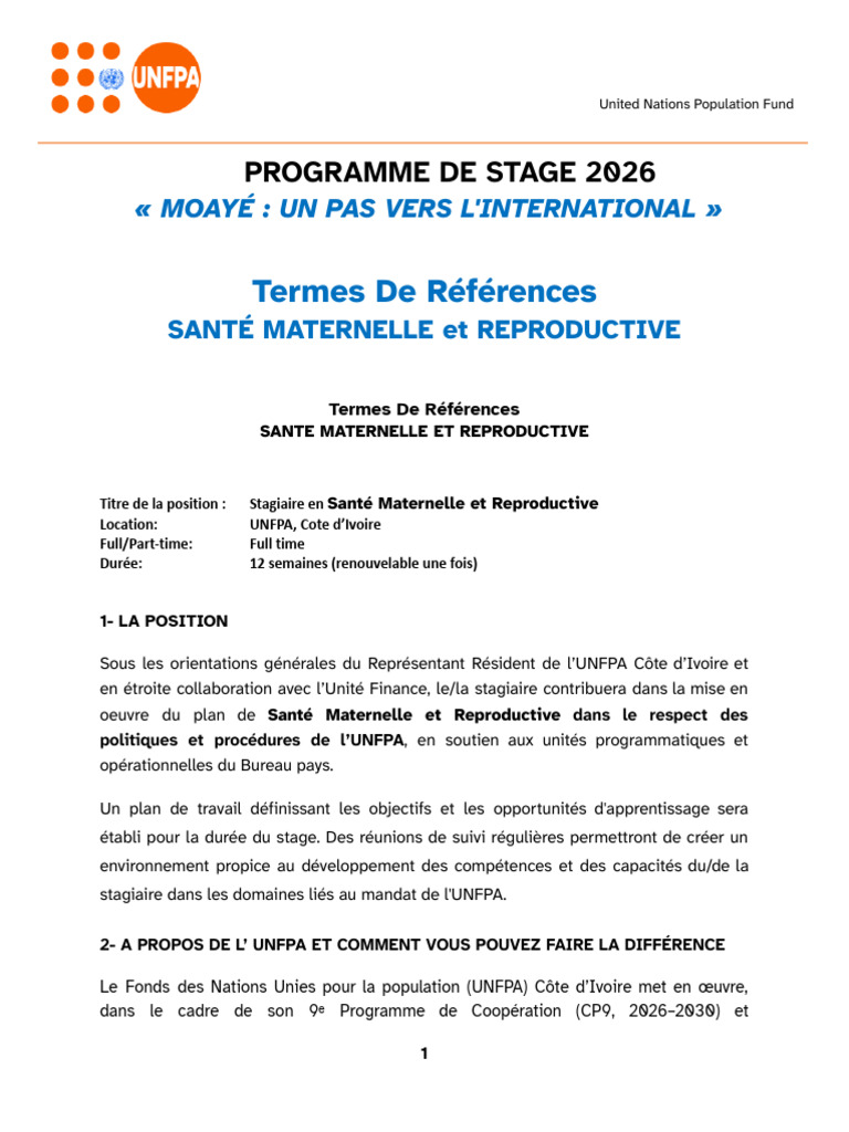 TDR SR Programme de Stages 2026 | PDF | Côte d'Ivoire