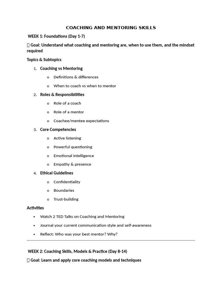 Coaching and Mentoring Skills | PDF | Mentorship | Goal Setting