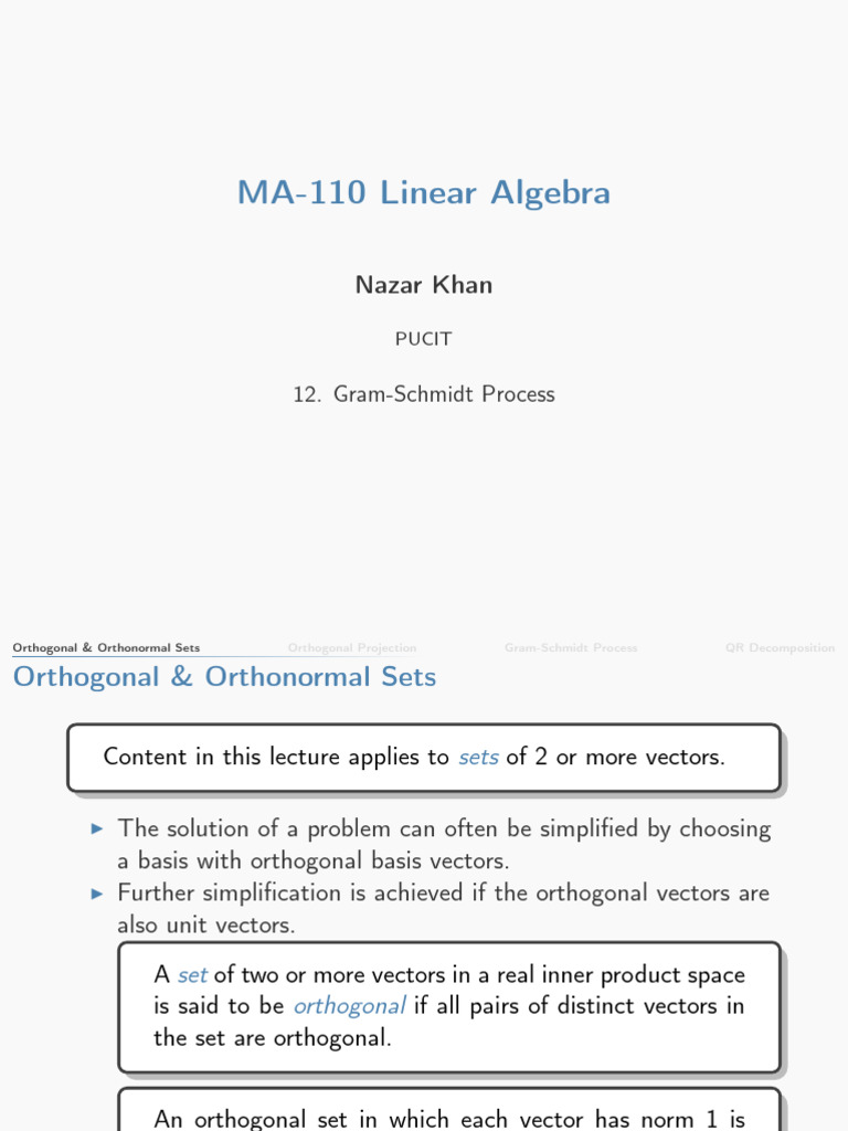 Lecture12 Gram Schmidt Process | PDF | Operator Theory | Linear Algebra
