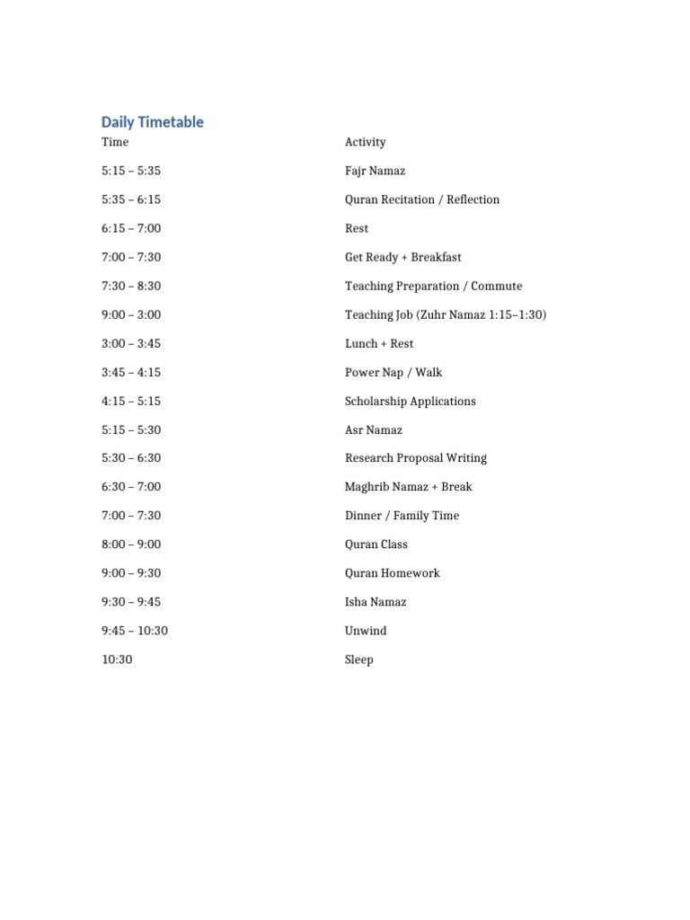 Daily Timetable | PDF