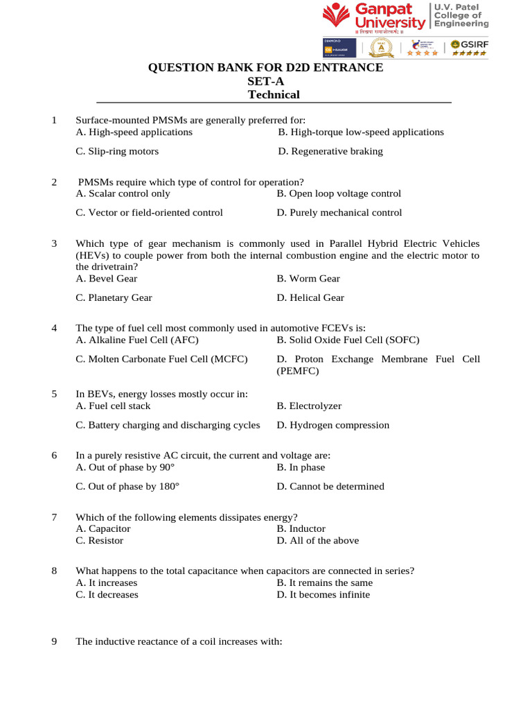 【新品・未開封】DWE Question and Answer Question Bank With Answer For D2D Entrance | PDF | Electric Motor