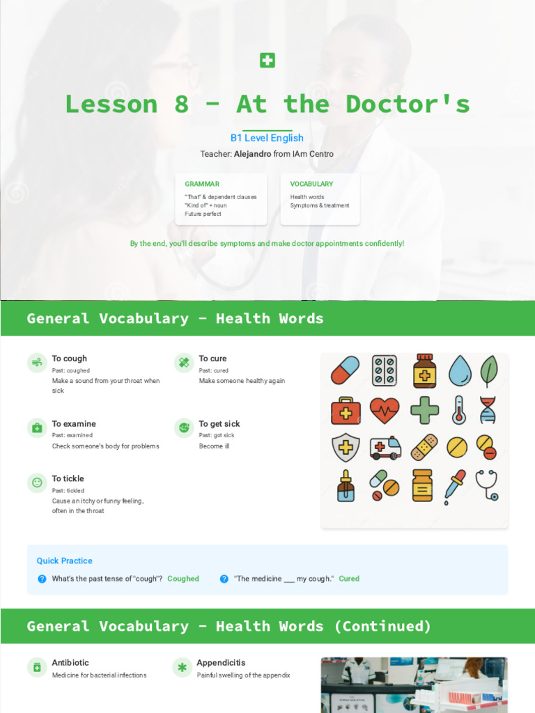 Lesson 8 B1 at The Doctor's | PDF | Fever | Common Cold
