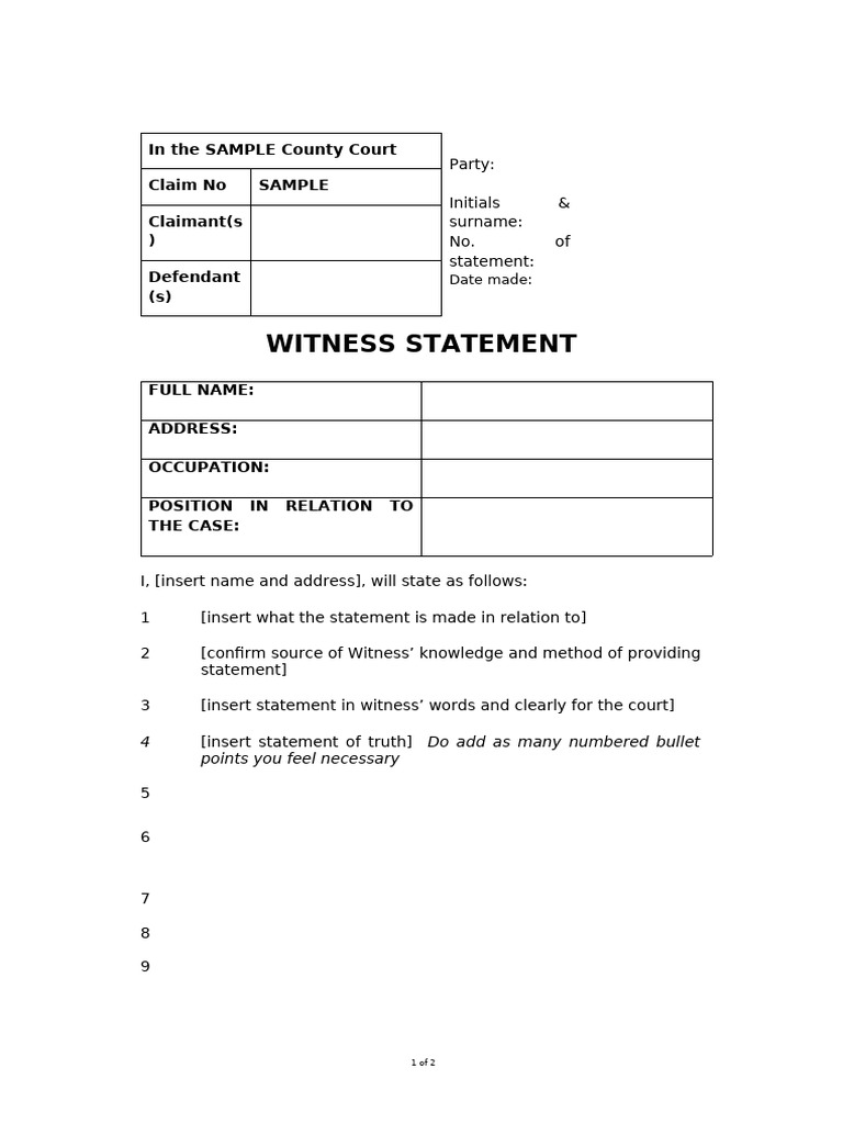 Task 1 - Template - Witness Statement | PDF