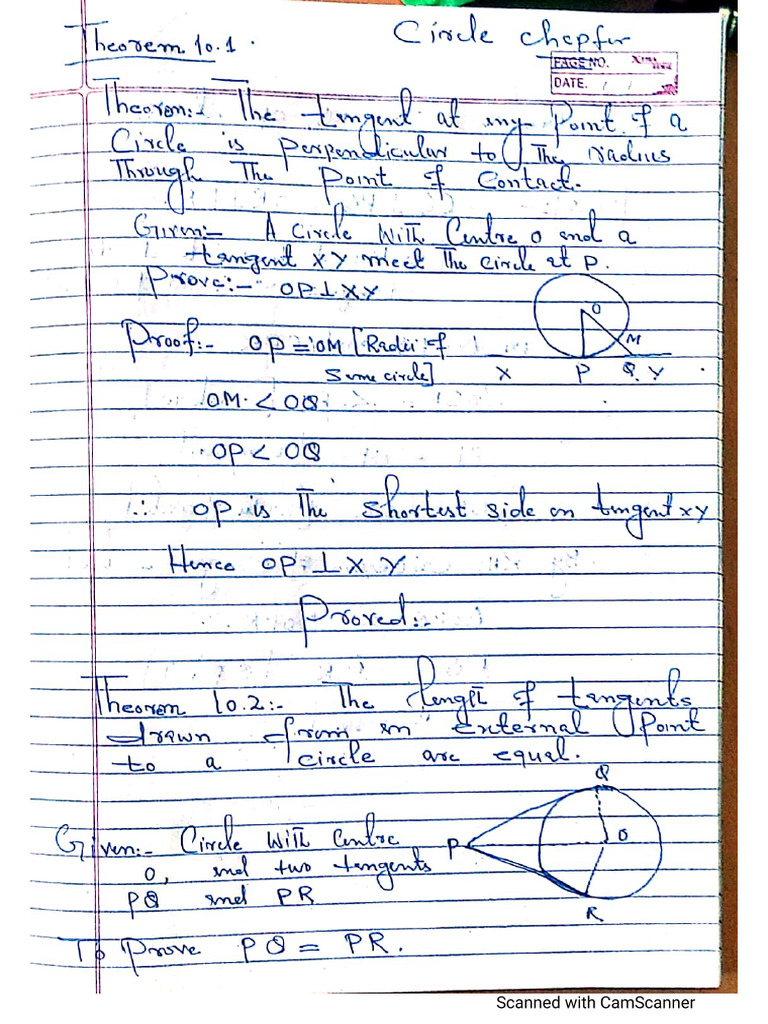 Circle. Class 10th Notes | PDF