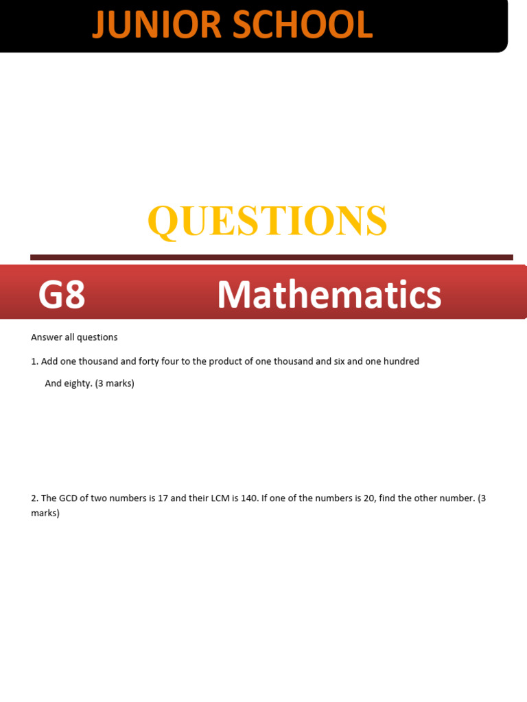grade 8 math exam 1 | PDF | Arithmetic | Mathematics