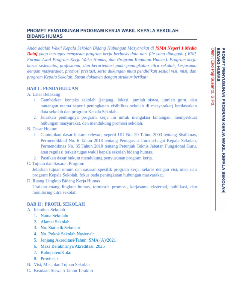 4.3 Promp Penyusunan Program Kerja Waka Humas | PDF
