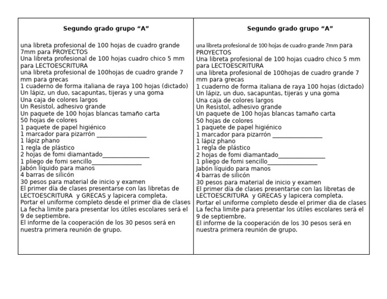 Lista de Utiles Segundo Grado 2025 | PDF | Implementos de escritura ...